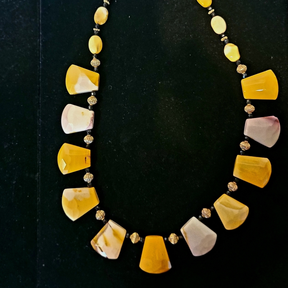 Bold Artisan Statement Mookite Onyx 18k Vermeil 925 Necklace 20" Sculptural Gift